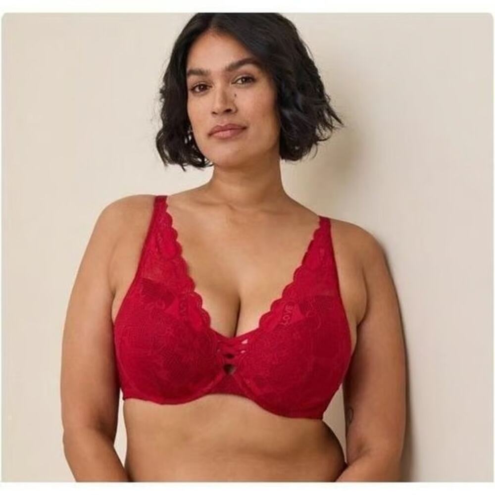 Torrid Curve Tattoo Lace Padded Convertible Strap Push Up Plunge Bra Size 40D